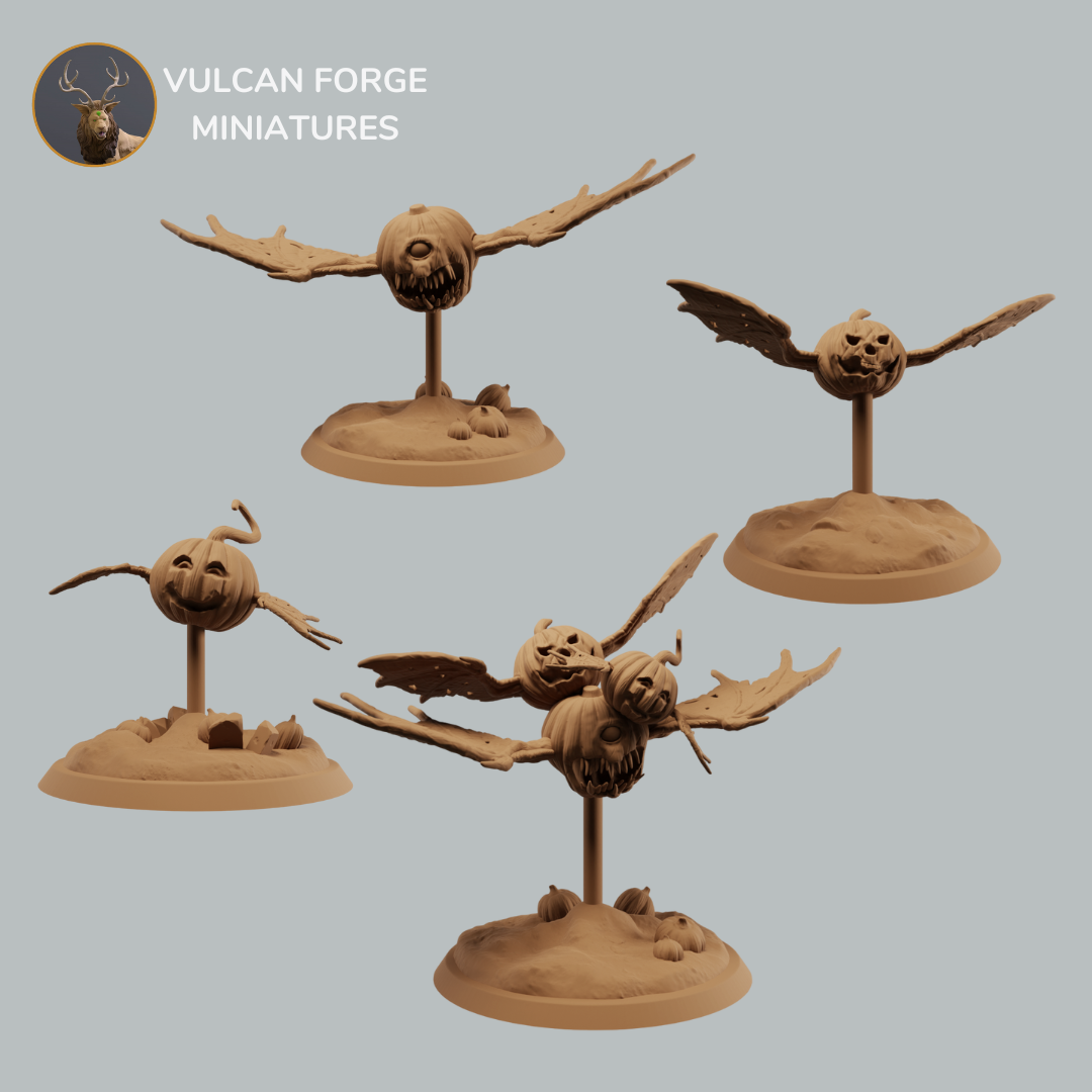 Flying Pumpkins with wings horror miniatures set - 4 models, pre supported